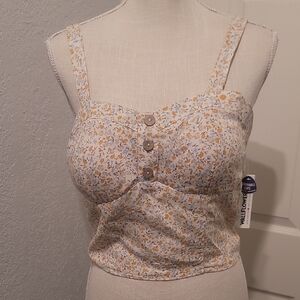 Wallflower Cream Floral Button-Front Crop Cami